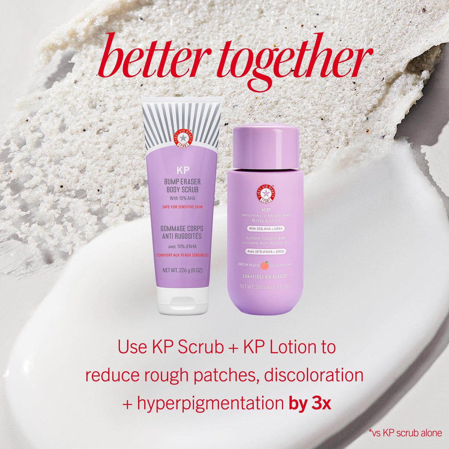 First Aid Beauty - KP Bump Eraser Body Scrub with 10% AHA, Keratosis Pilaris Skin Exfoliater with Glycolic and Lactic acids, Helps Reduce Chicken Skin Bumps, Safe for Sensitive Skin, 8 oz + Bonus, 2ct