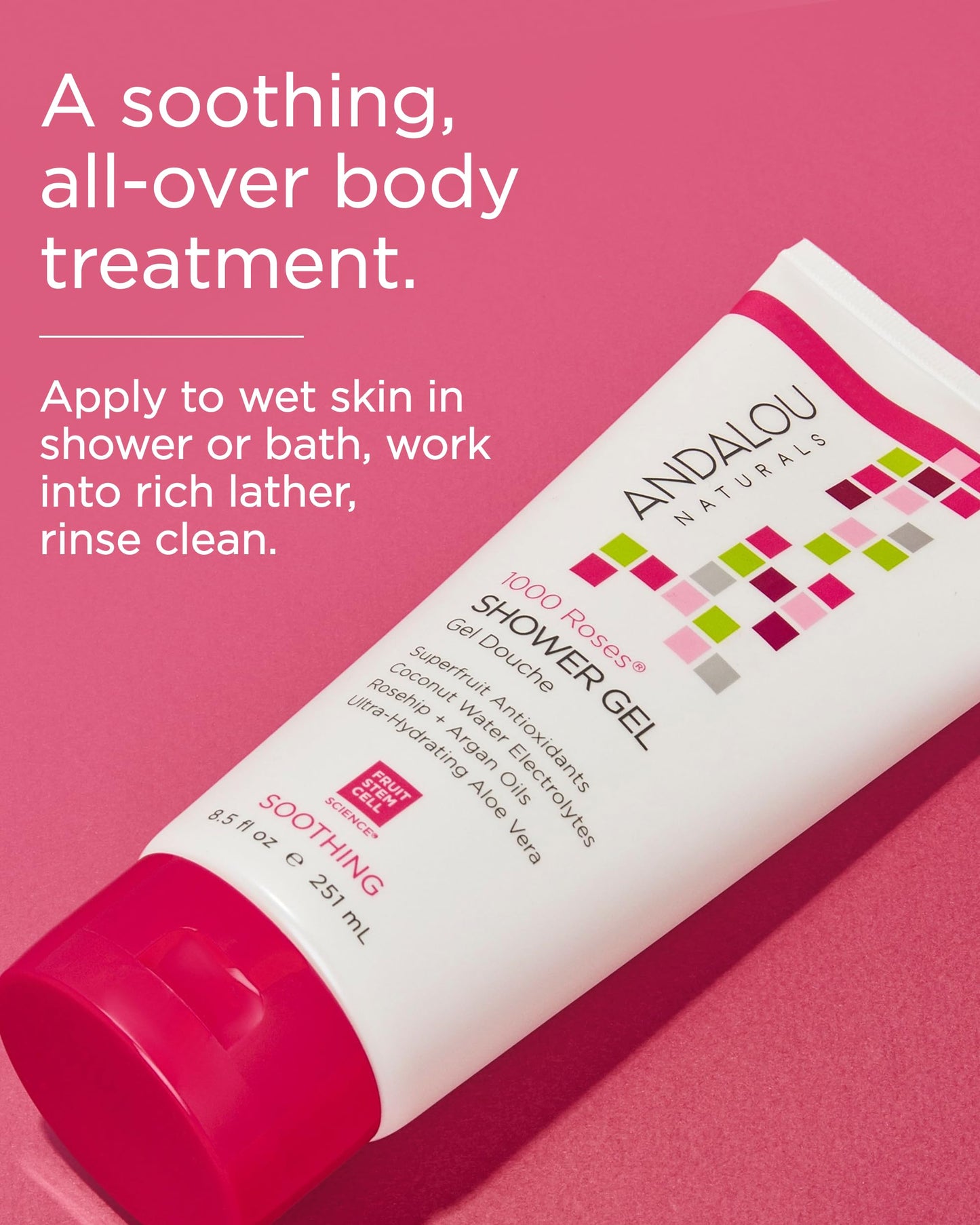 Andalou Naturals 1000 Roses Shower Gel Body Wash | Hydrating Daily Foam Cleanser With Argan Oil, Coconut Water, and Aloe Vera | Gentle and Soothing for Sensitive Skin | 8.5 fl oz