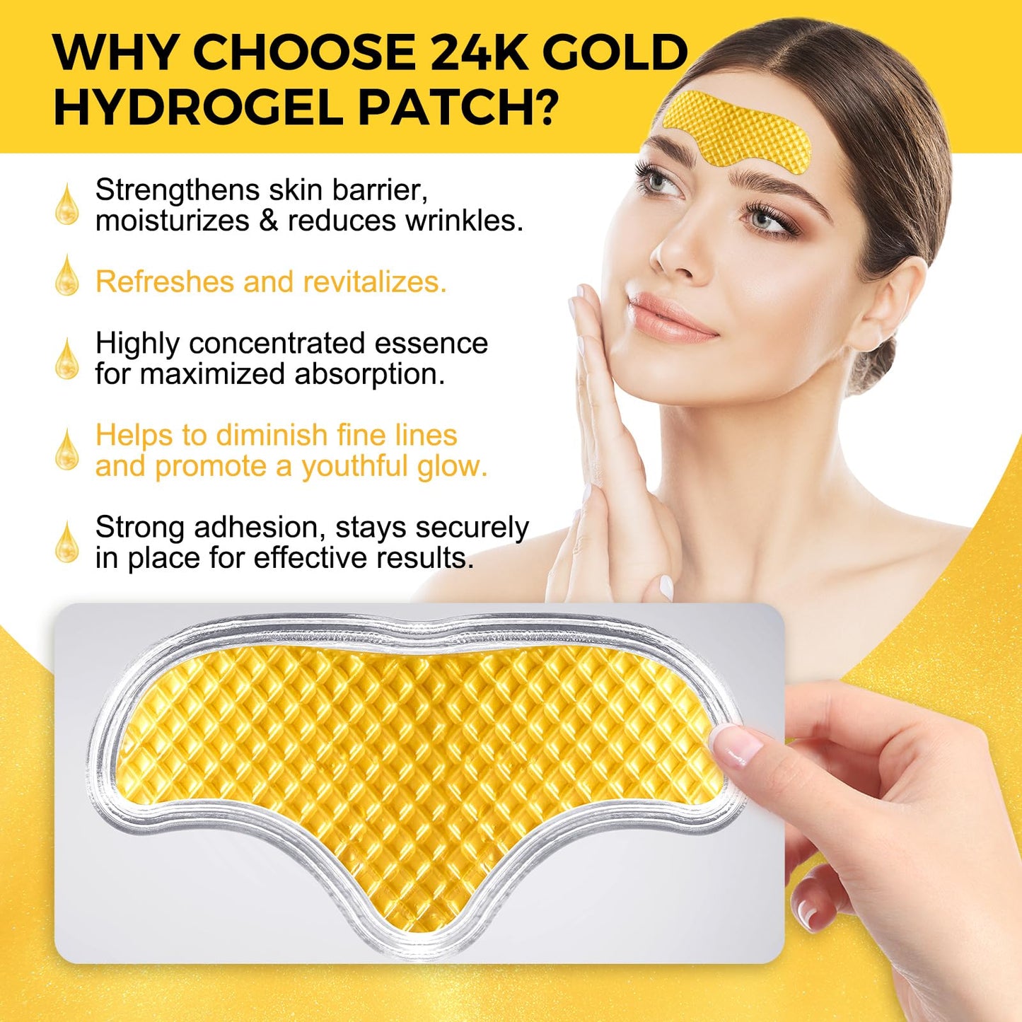 24K Gold Forehead Patches, 20 Minute Wrinkle Smoothing Patches with Dual Collagen & Hyaluronic Acid, Anti Aging Face Patches for Visible Results, Luxury Skin Care Treatment for Fine Lines (12 Pcs)
