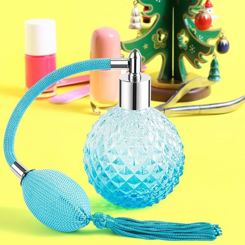 Lamoutor Vintage Perfume Spray Bottle 100ml Vintage Refillable Perfume Bottle with Long Tassel Blue