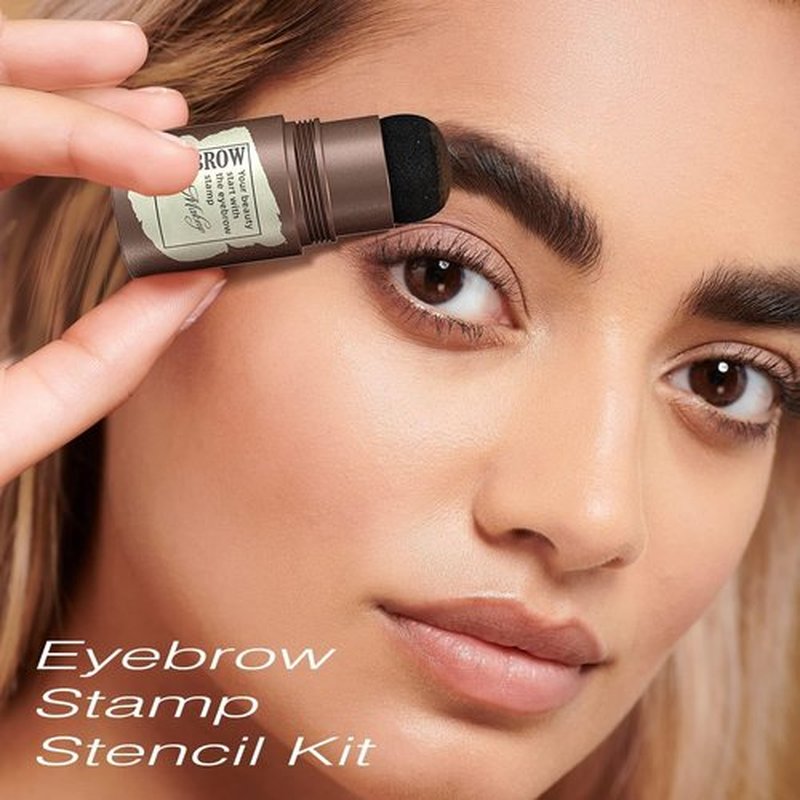 Eyebrow Stamp Stencil Kit - Long-Lasting Eye Brow with Eyebrow Blush, Waterproof & Smudge-Proof Brow Shaping Kit with 24 Reusable Thin & Thick Eyebrow Stencils for Voluminous Brow (Medium Brown)