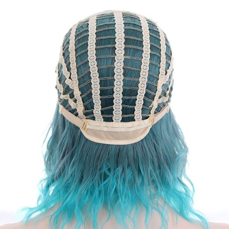PATTNIUM Mixed Blue Wig Women Short Wavy Wig Teal Wig with Bangs Teal Blue Bob Wig Women Girls Heat Resistant Synthetic Fiber Cosplay Costume Wig (Mixed Blue)