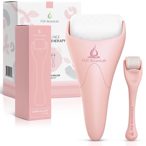 PUR Botanicals Derma Roller & Ice Roller 2 in 1 for Beard Hair Skin Face 540 Titanium.25mm - Self Care Gifts Facial Skin Care Tools…