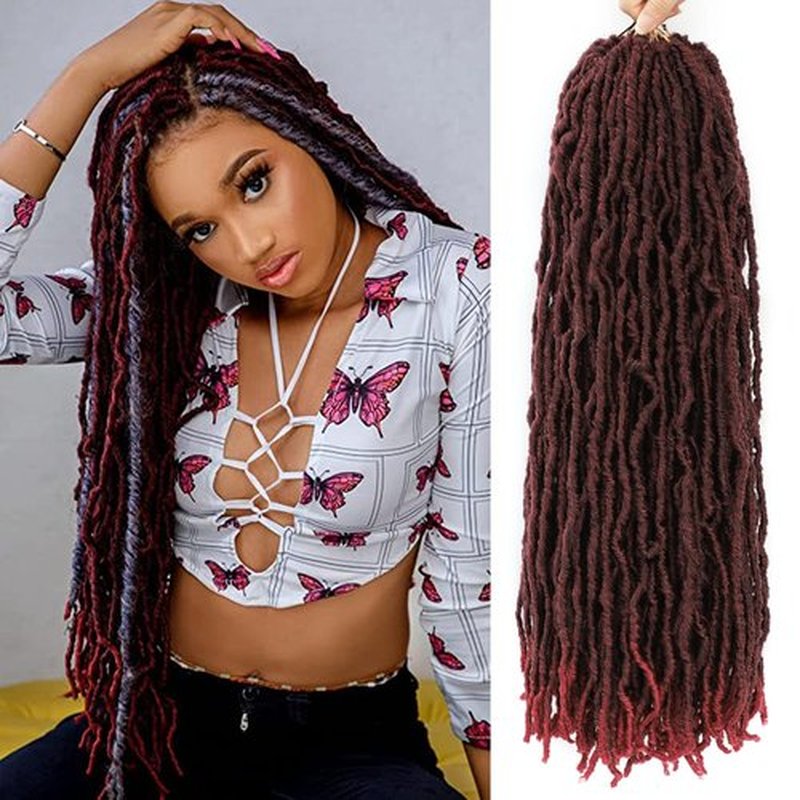 7 Packs 22 Inch Faux Locs Crochet Hair Ombre Burgundy Soft Locs Crochet Faux Locs Pre Looped Natural Butterfly Hair Extensions For Women(22 Inch,7 Packs,1B/BUG)