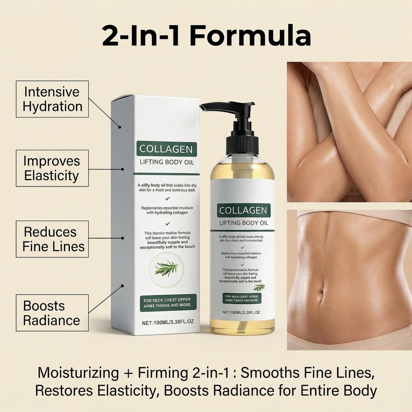 Yiishuiil Hydrating Collagen Oil,Helping Firm Sagging Skin, Moisturizing Anti Aging Silk Body Oils for Women & Men, Moisturizing + Firming 2-in-1, Lightweight Non-Greasy, 3.38 Fl Oz (1 Pack)