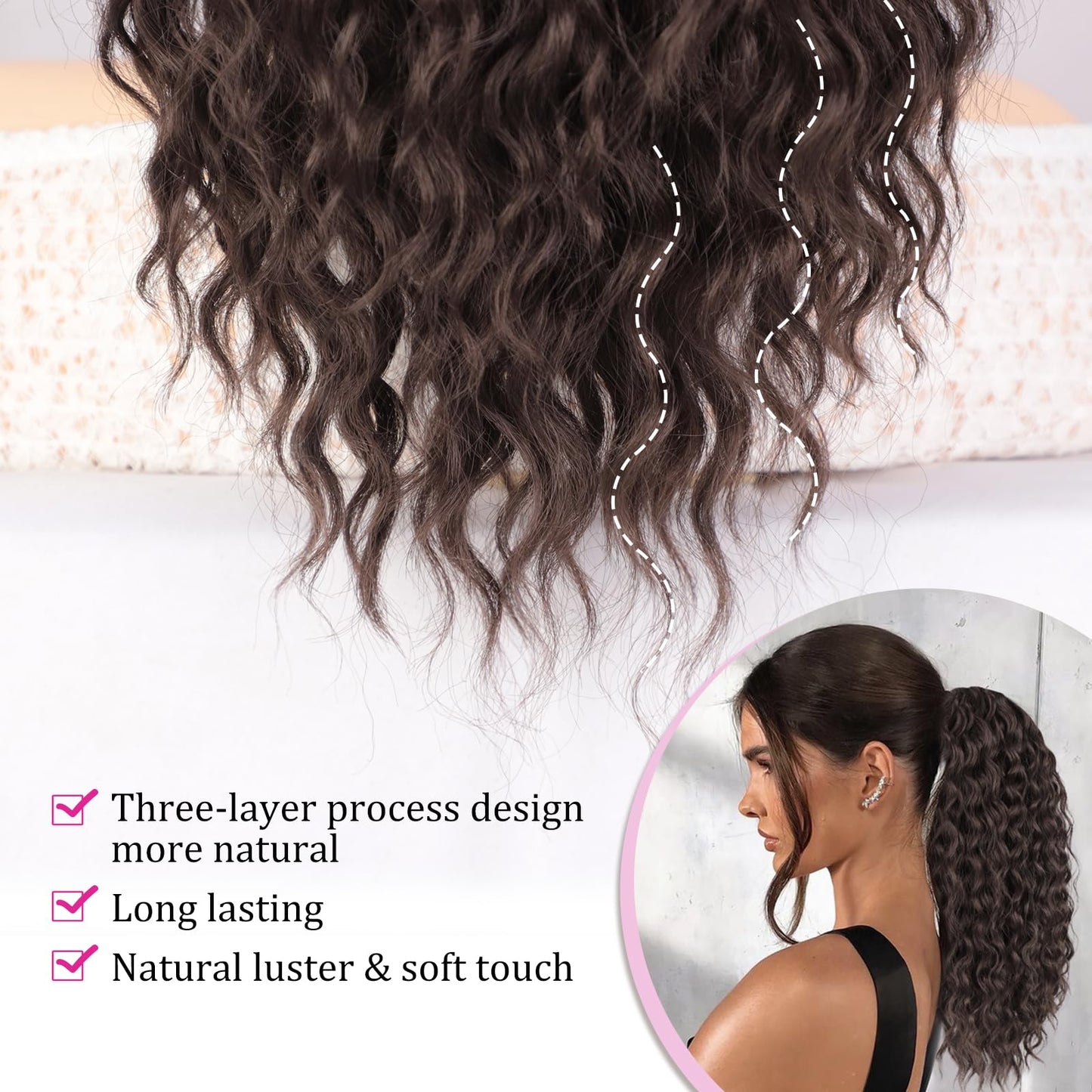 QGZ Ponytail Extension Drawstring Ponytail for Black Women 18 Inch Synthetic Long Afro Curly Fluffy Ponytail for Daily Use(Reddish Brown)