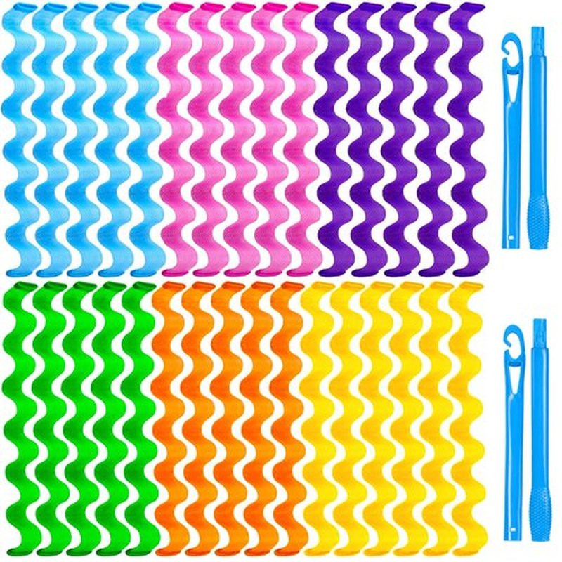 YEVYO 30 Pcs Heatless Hair Curlers Wave Curls Styling Kit with 2 Pcs Styling Hooks, No Heat Hair Curlers Heatless Wave Curlers for Women Girls Long Medium Short Hair (6 Colors, 25 cm/9.84 inch)