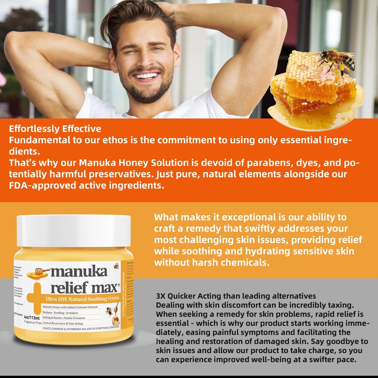 1 Pack Balanitis Relief Cream - Manuka Honey Tea Tree Oil Balm, 100% Organic Natural, Gentle, Soothing Ointment, Relief from Irritation, Itch, Redness, Balanitis, Maximum Strength Treat, Fast Acting