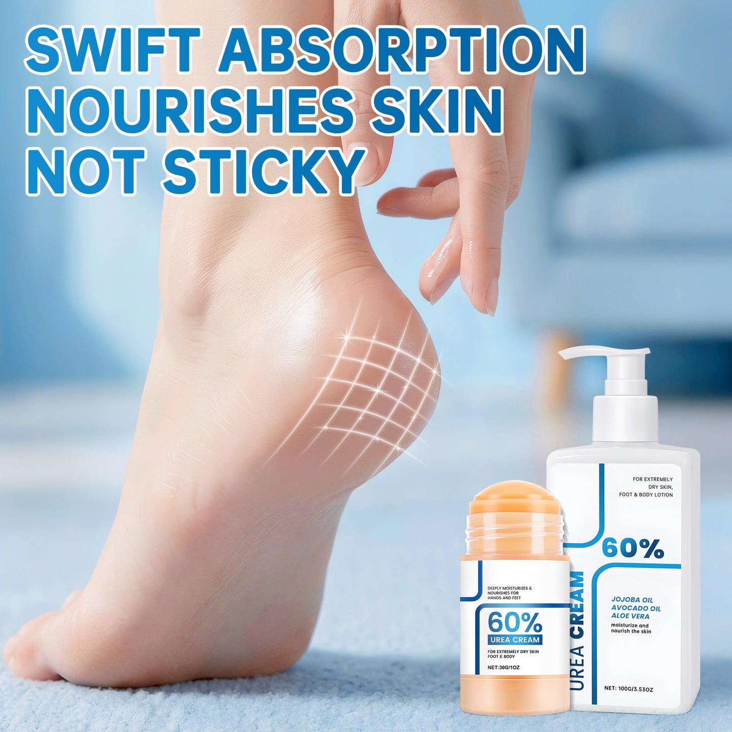 60% Urea Cream Set - Body Lotion & Foot Care Stick for Dry,Rough & Cracked Skin,Deep Hydration & Exfoliation, Fast Absorbing Non-Greasy,Suitable for Sensitive Skin,All Body Use (Heels,Elbows,Knees)