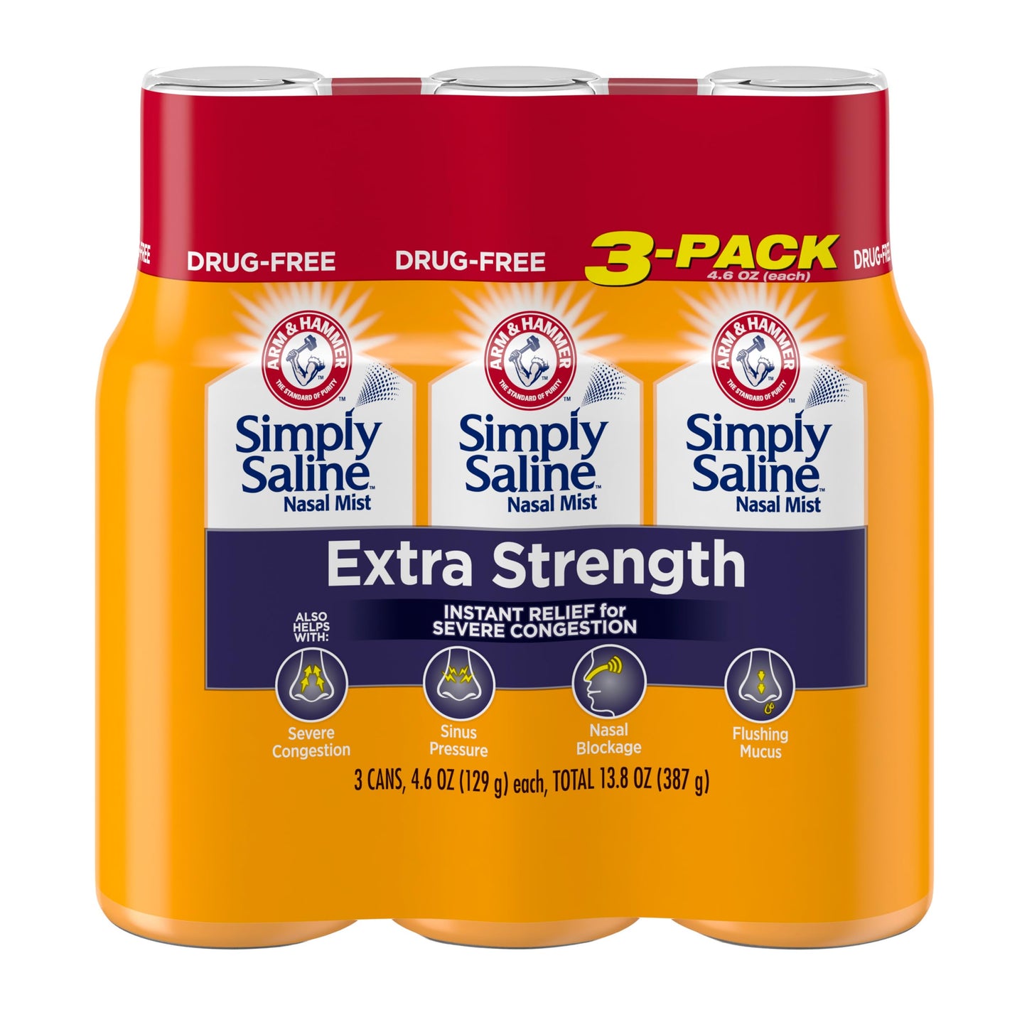 ARM & HAMMER Simply Saline Extra Strength Nasal Mist, 4.6 oz, 3-Pack