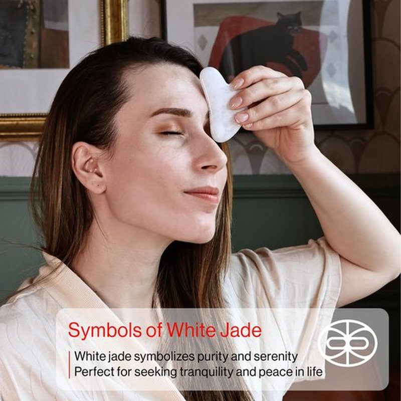 Rena Chris Gua Sha Facial Tools, Natural Jade Stone Guasha, Manual Massage Sticks for Jawline Sculpting and Puffiness Reducing, Gua Sha Scraping Massage Tool, Skin-Care Tool (White)