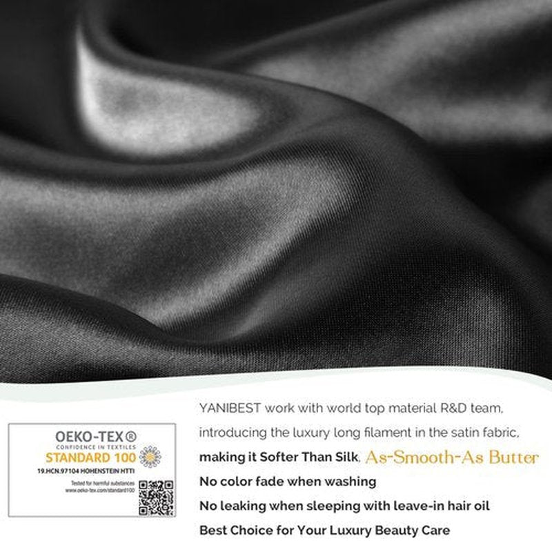 YANIBEST Silk Bonnet for Sleeping Women Braid Bonnet for Long Hair with Tie Band Satin Bonnet for Braids Hair Sleeping Cap Gifts for Women Black