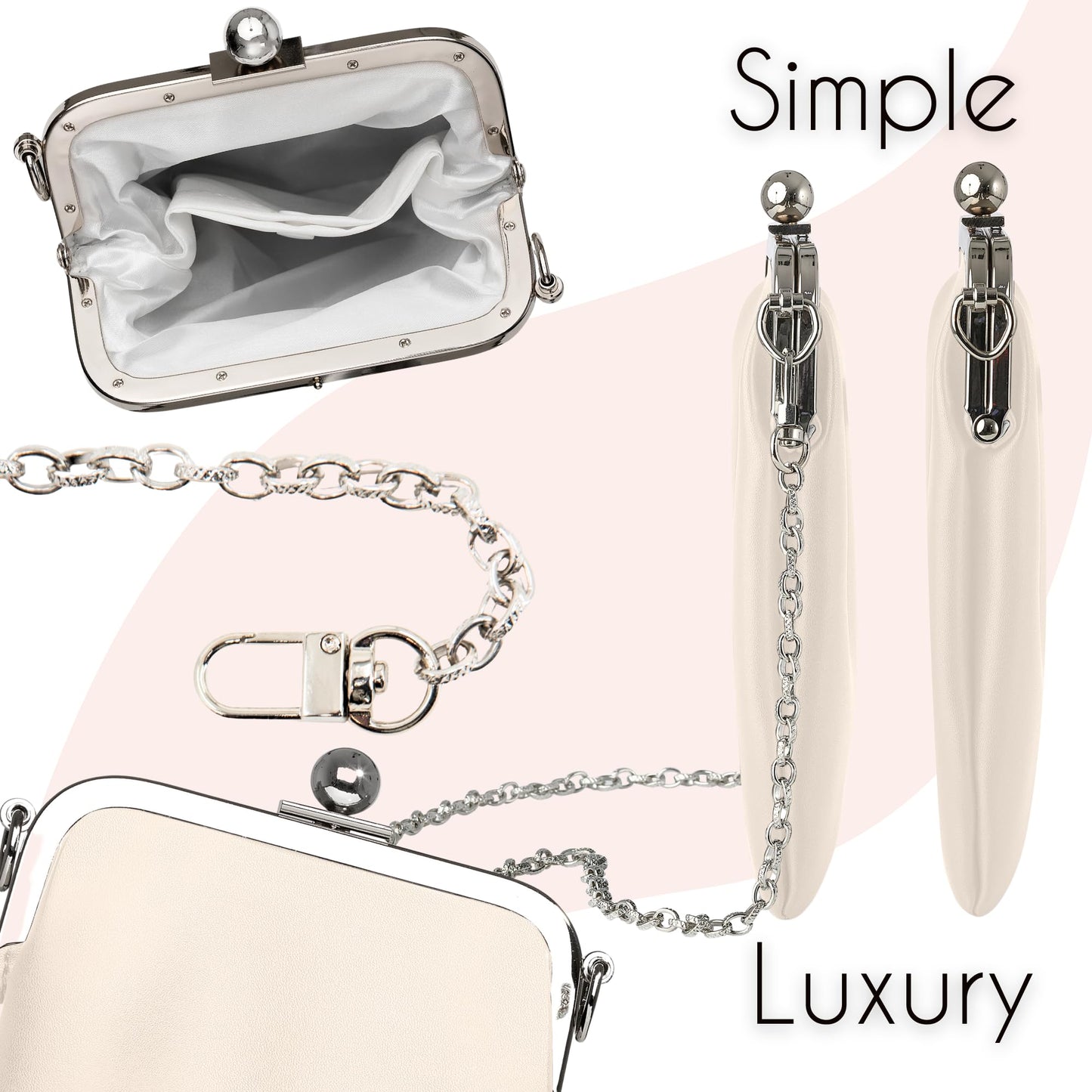 BORSALI Double Eyeglass Case for Women- Small Vegan Leather Crossbody Phone Bag - Soft Versatile Sunglass & Cell Phone Purse in one -Crossbody Chain Incl. (Cream)