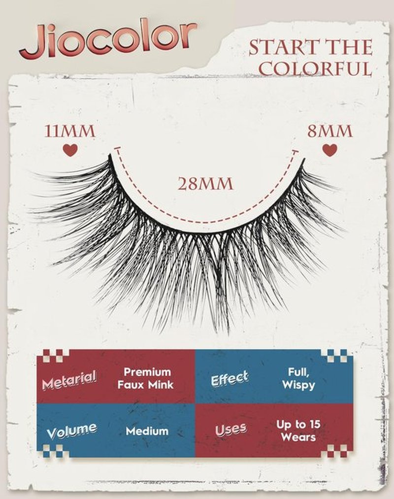 Faux Mink Lashes Natural Look Fluffy 14mm Eyelashes Wispy 3D 12mm Fake Eyelashes Thin Band Reusable False Lashes Pack 7 Pairs S3