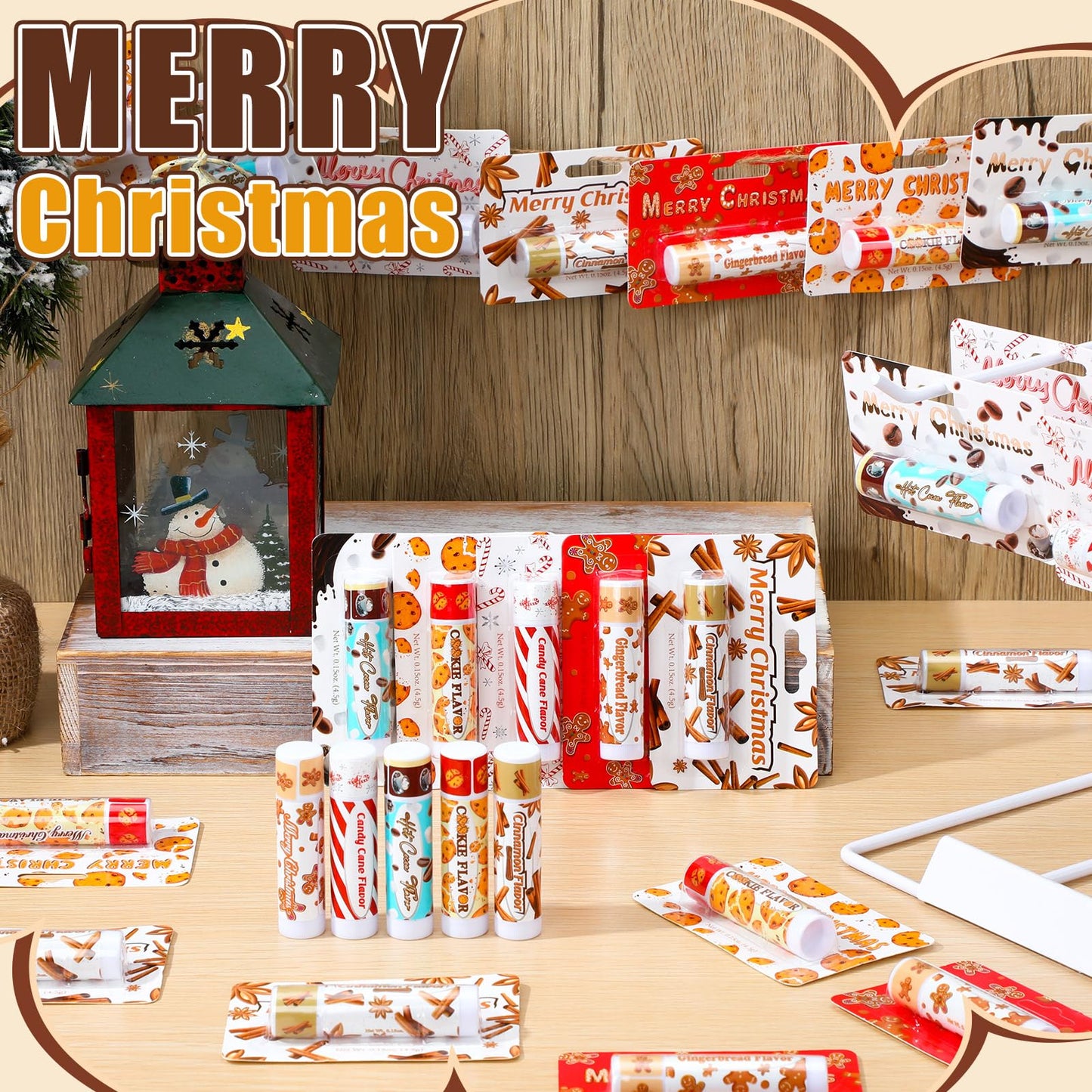 Sacubee 25 Pcs Christmas Lip Balms Bulk Peppermint Candy Flavor Lip Balm Holiday Gingerbread Hot Cocoa Cookie Cinnamon Flavor Christmas Party Gifts Stocking Stuffers for Women Employee Coworkers