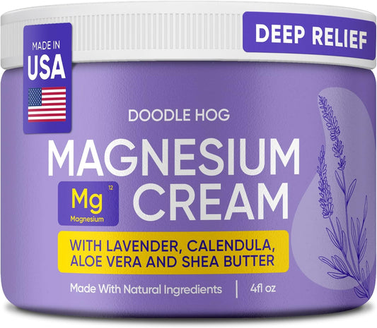 Magnesium Cream for Pain Relief - Deep Muscle & Joint Soothing Lotion with Aloe Vera, Calendula & Shea Butter | 4 oz Lavender