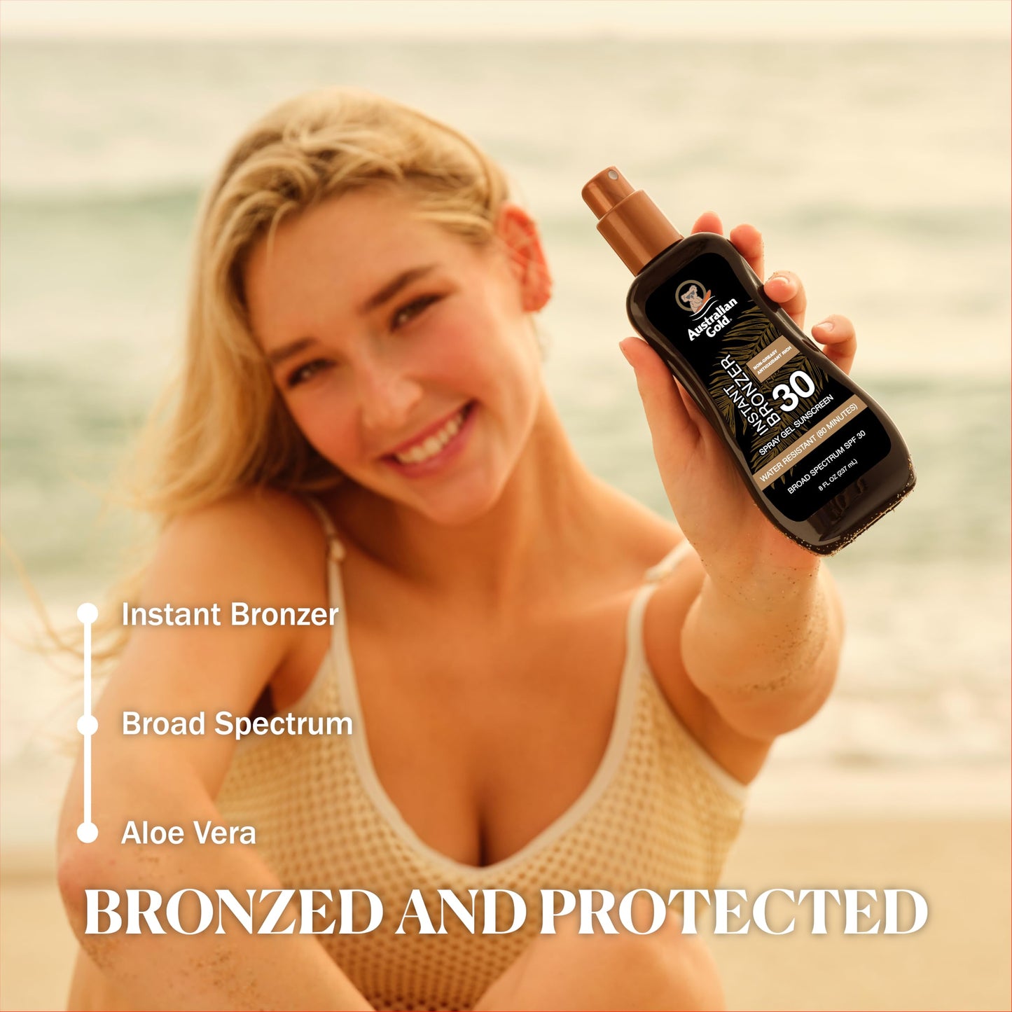 Australian Gold Spray Gel Sunscreen with Instant Bronzer SPF 30,8 Ounce | Moisturize & Hydrate Skin | Broad Spectrum-| Water Resistant-| Non-Greasy-| Oxybenzone Free-| Cruelty Free,(Pack of 6)