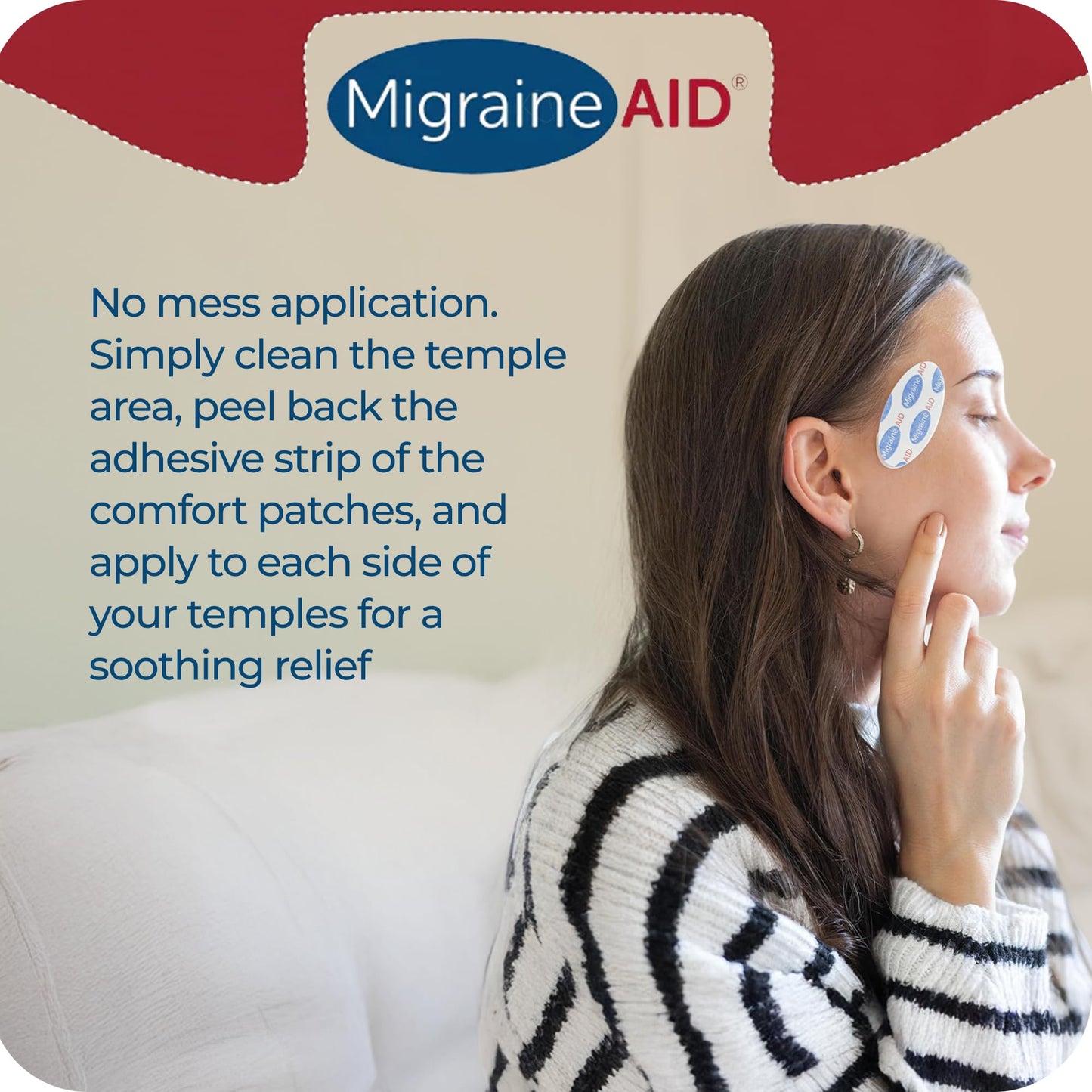Migraine AID - Migraine Support Patches, Fast-Solution & Non-Medicated Support for Head Tension, Easy to Apply, Suitable for Everyday Use, 10 Disposable Patches, Made in USA