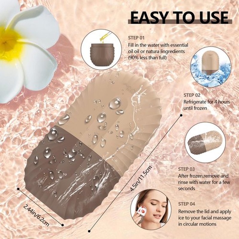 Ice Roller for Face and Eye, Silicone Ice Facial Roller Ice Holder, Face Ice Mold Skin Care, Face Icers Reusable Ice Cube Roller for Shrink Pores Anti Wrinkle Reduce Puffiness, Brown