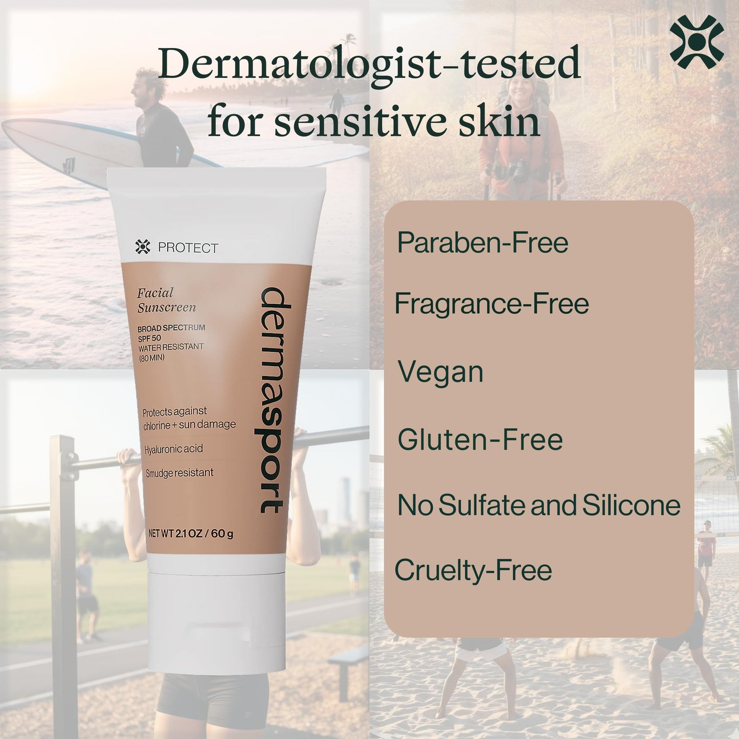 Dermasport SPF 50 Face Sunscreen for Athletes, Zinc Oxide, Reef-Safe