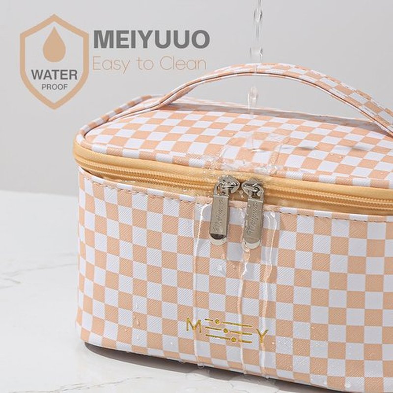 KITENROM Preppy Makeup Bag Travel Cosmetic Bags for Women Girls Multi-color Checkered Plaid Small Pouch Toiletry Bag Organizer Case Waterproof Case (Pink Checkerboard)