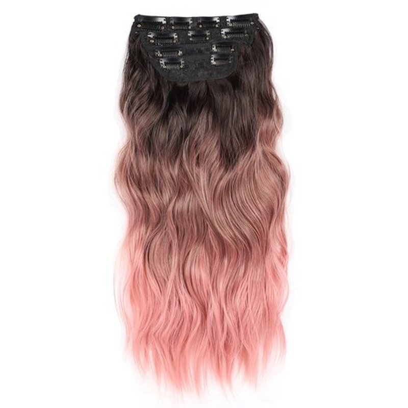Pink Clip in Hair Extensions Synthetic Wavy Clip Hair Extensions 20 inch Thick Pink Extensions Hair Clip Double Weft Hair Extension for Women (20INCH, PINK)