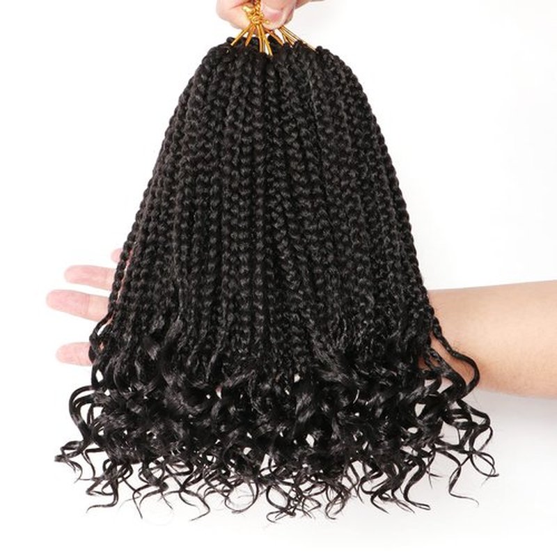 URNICE 7 Packs 10 Inch Crochet Box Braids Hair with Curly Ends Prelooped Goddess Box Braids Crochet Hair Braiding Hair Crochet Braids Hair for Black Women (10 Inch ( Pack of 7 ), 1B#)