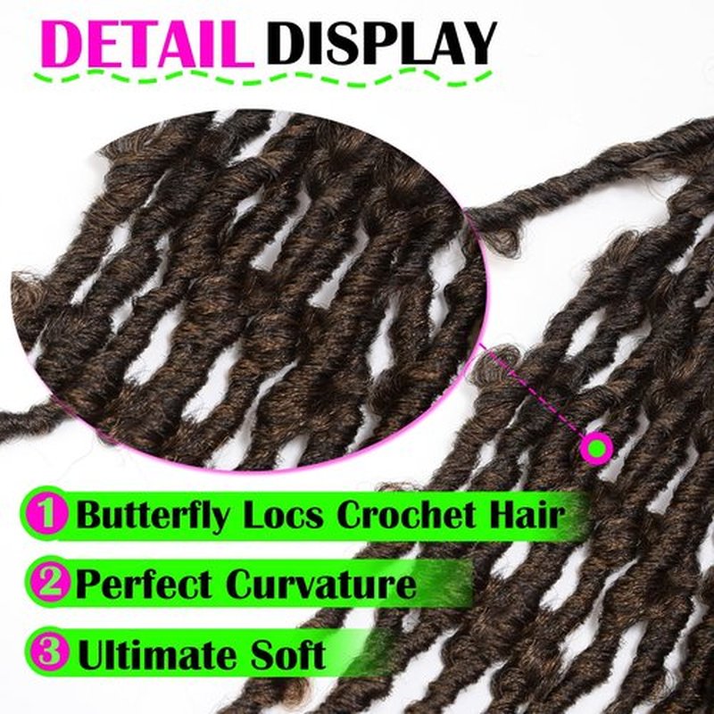 PURSHINE 6Packs Butterfly Locs 30Inch Long Crochet Hair Pre Looped for Women Girls Kids,Faux Locs Crochet Hair（27-Light Brown Mixed Black）