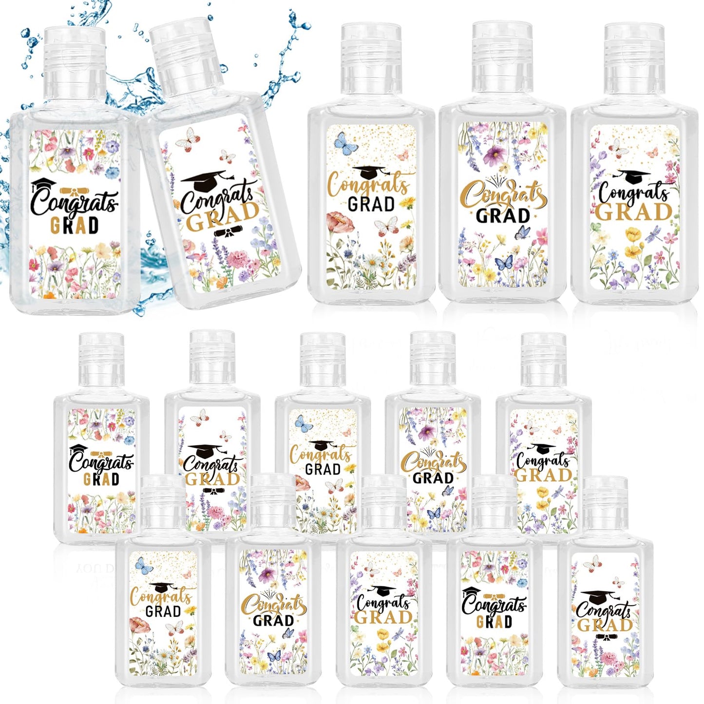 50 Pack Wildflower Graduation Mini Hand Sanitizer Bulk Graduation Gift for Teacher Classmates 1fl oz Travel Size Hand Sanitizer Graduation Hand Soap Gifts for Guest Graduation Party Favors Supplies