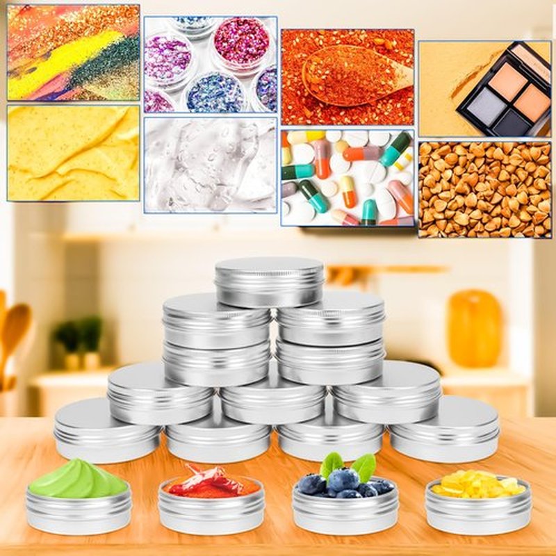 MotBach 16Pack 2oz Tin Jars, 60ml Metal Tin cans, 2Ounce Aluminum tin can jar Containers with Screw Lid for Lotion Bars, Spices, Salve, Balms, Beard Balm, Toiletries, Creams, Samples, Makeup Cosmetic