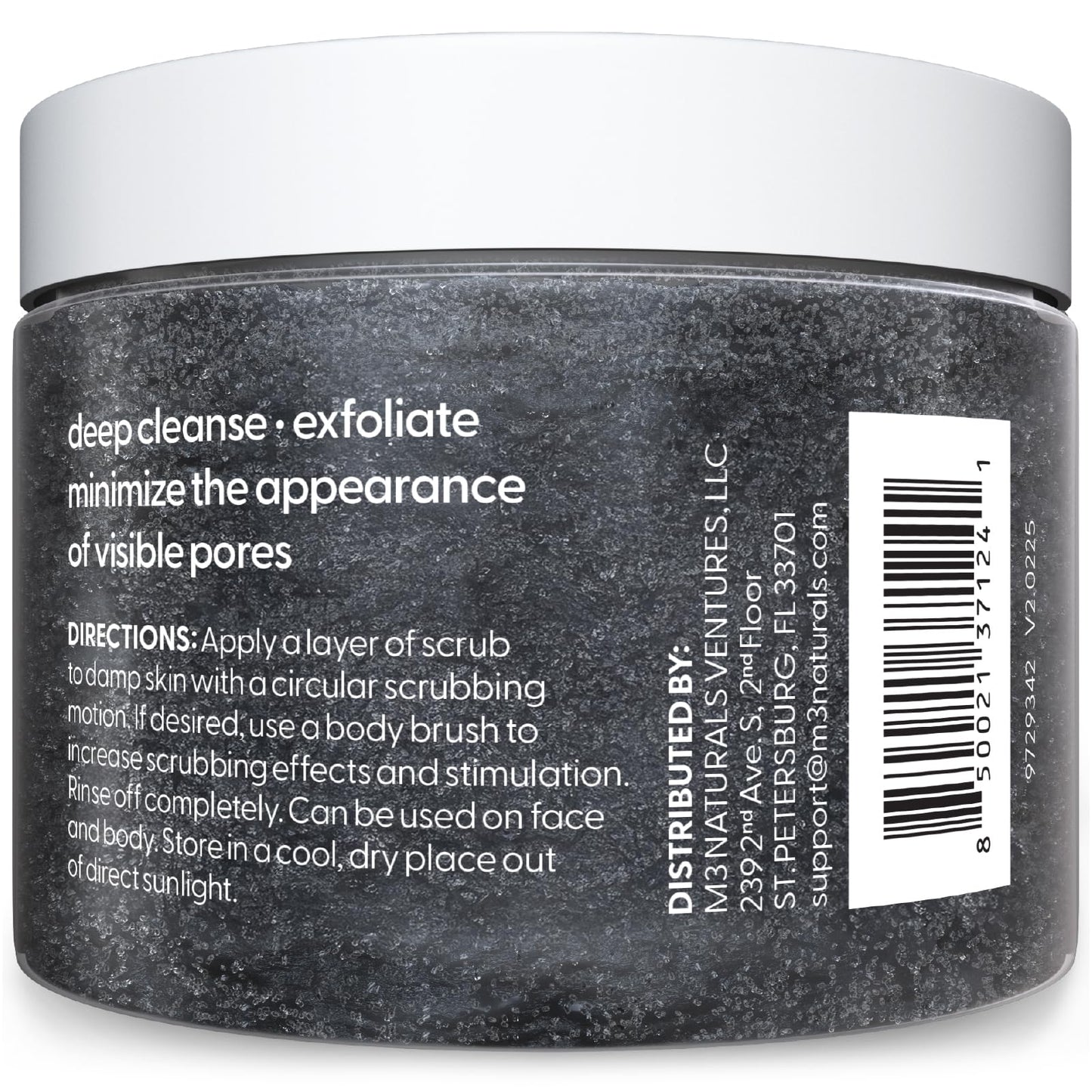 Exfoliating Charcoal Scrub with Collagen & Stem Cells – Salt Scrub for Body Toning, Cellulite, Armpit Detox, and Skin Smoothing for Face, Feet, and Body by M3
