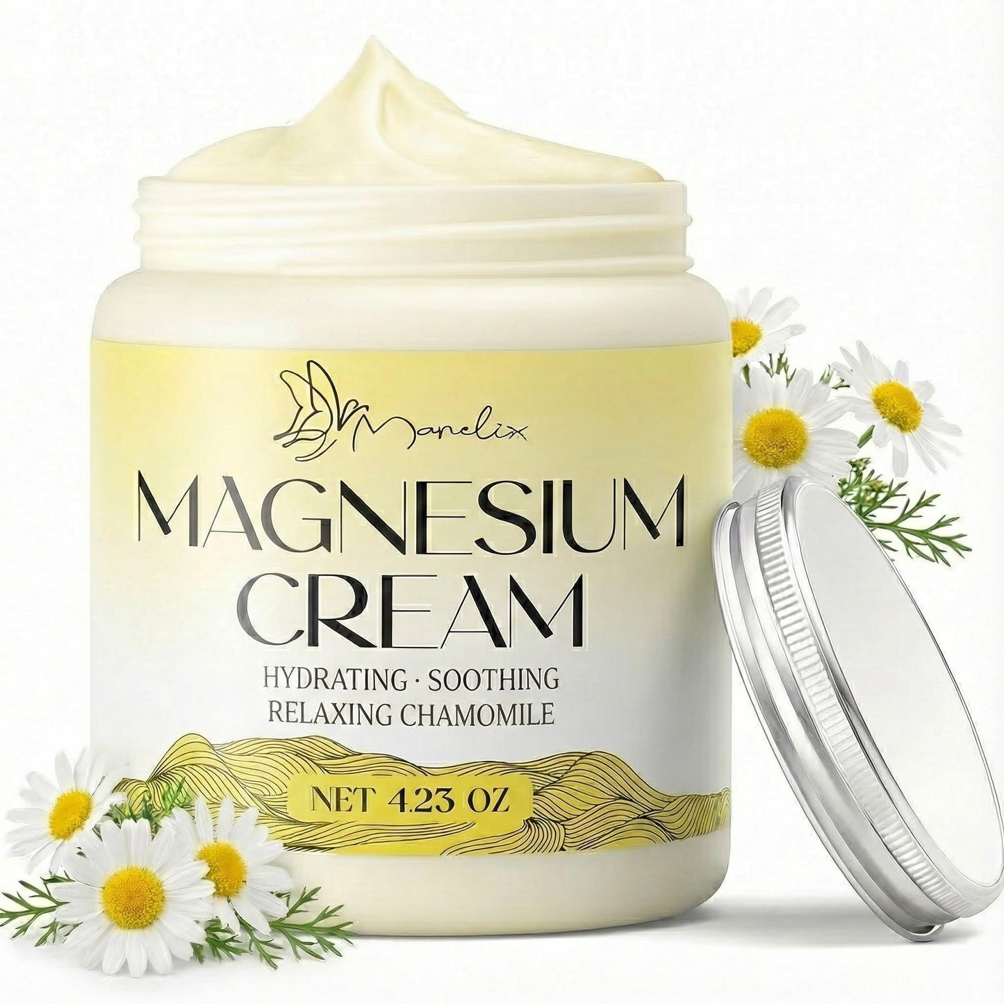 Manelix Magnesium Cream for Sleep - Topical Magnesium for Women, Muscle Relaxation, Calm, Moisturizing with Coconut Oil, Shea Butter & Hyaluronic Acid, 4.23 OZ, Safe for Kids (4.23 Ounce, Chamomile)