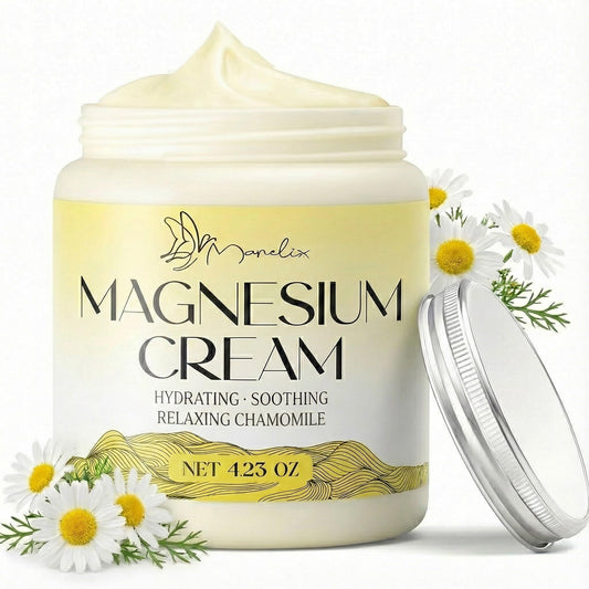 Manelix Magnesium Cream for Sleep - Topical Magnesium for Women, Muscle Relaxation, Calm, Moisturizing with Coconut Oil, Shea Butter & Hyaluronic Acid, 4.23 OZ, Safe for Kids (4.23 Ounce, Chamomile)