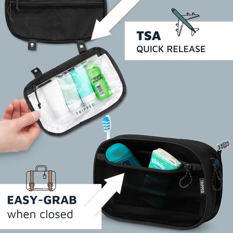 Toiletry Bag Kit Set: Hanging Travel Toiletry Bag + 311 TSA Cosmetic Liquid Bag + Ultralight Accessory Organizer Pouch (Black Ripstop)