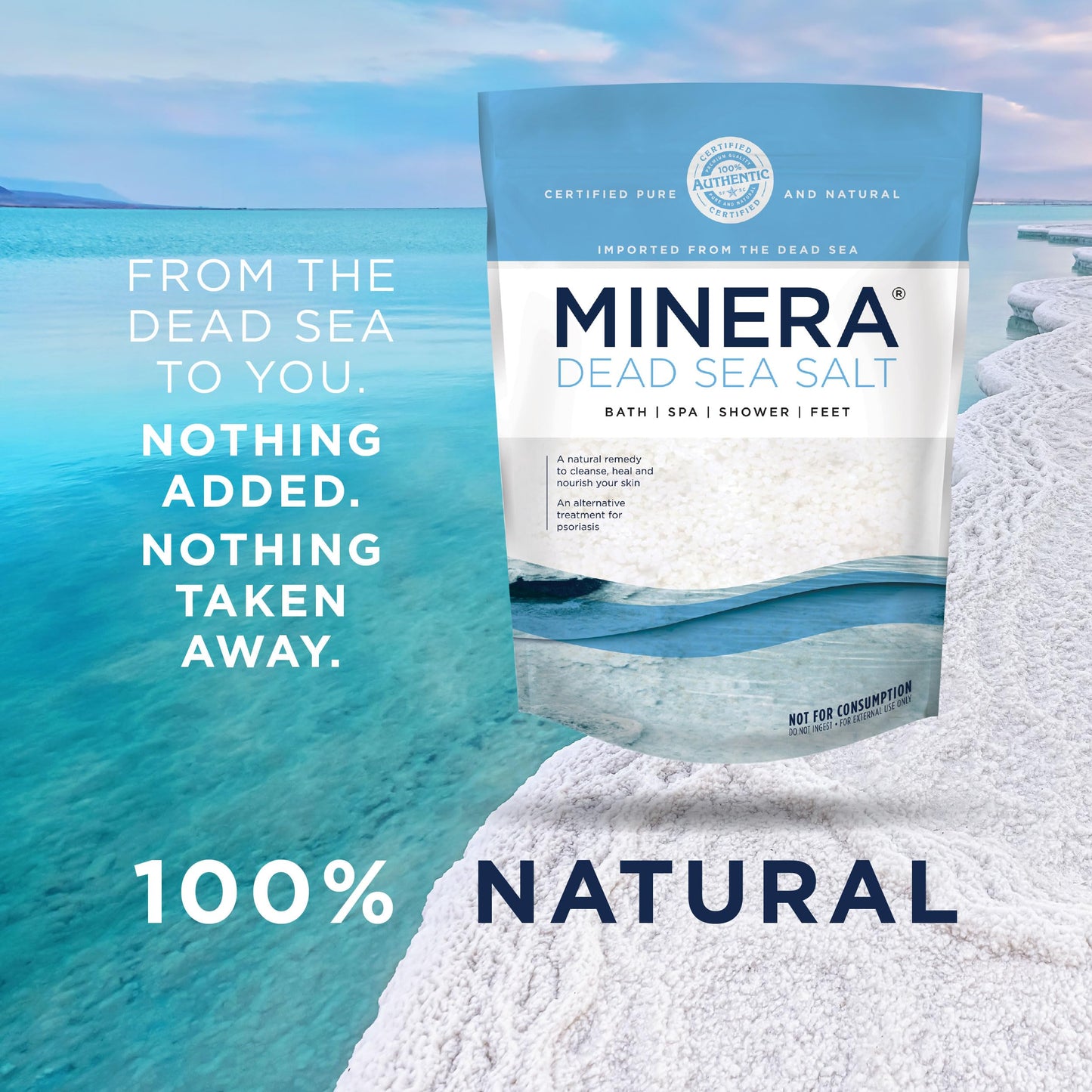 Minera Fine Grain Dead Sea Salt for Bath & Soaking – 15 lbs (3 x 5 lb Bags), Fast-Dissolving, 100% Pure & Natural, Unscented, Skin-Nourishing Bulk Sea Salt