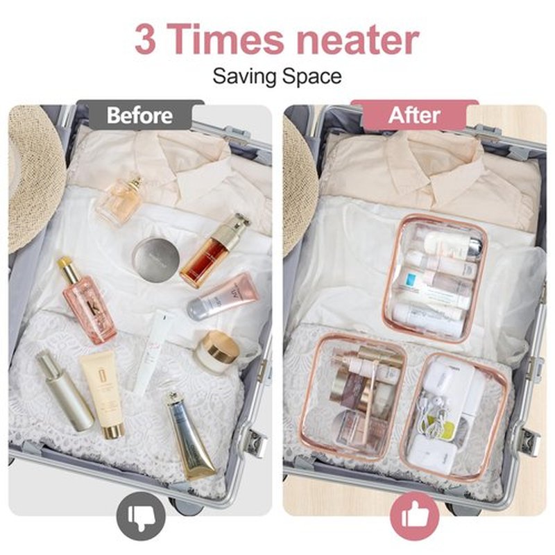 PACKISM TSA Approved Toiletry Bag - Rose Pink Flower Print Clear Makeup Bag, Suitable for Gifts, with Supporting Frame, Perfect for Travel Essentials, Thick No Smell