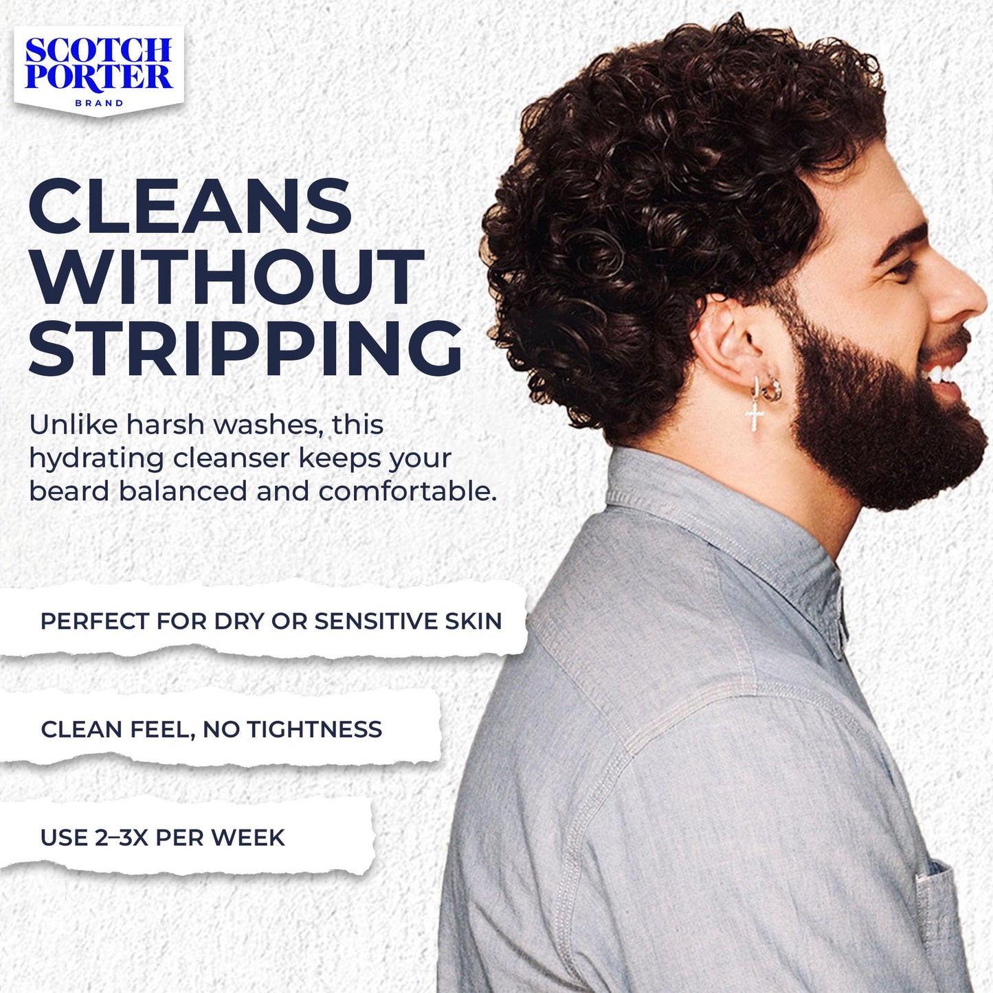 Scotch Porter Moisturizing Beard Wash for Men | Cleanses, Softens & Hydrates for Healthier Beard | Free of Parabens, Sulfates & Silicones | Miami Duppy Scent | Vegan | 8oz