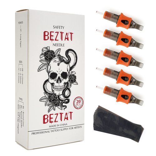 BEZTAT Ultra Premium Professional Tattoo Needles Cartridge w/Grip & Machine Covers Sleeves #08 Magnum 20 Pack (0817M1)