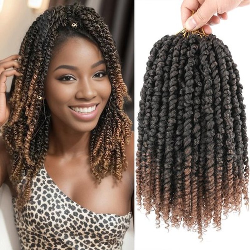 9 Packs Passion Twist Crochet Hair 10 Inch Pre-twisted Passion Twist Hair Pre Looped Crochet Hair for Black Women Bohemian Short Ombre Brown Passion Twist Hair for Kids and Girls (10 Inch,T1B/30)