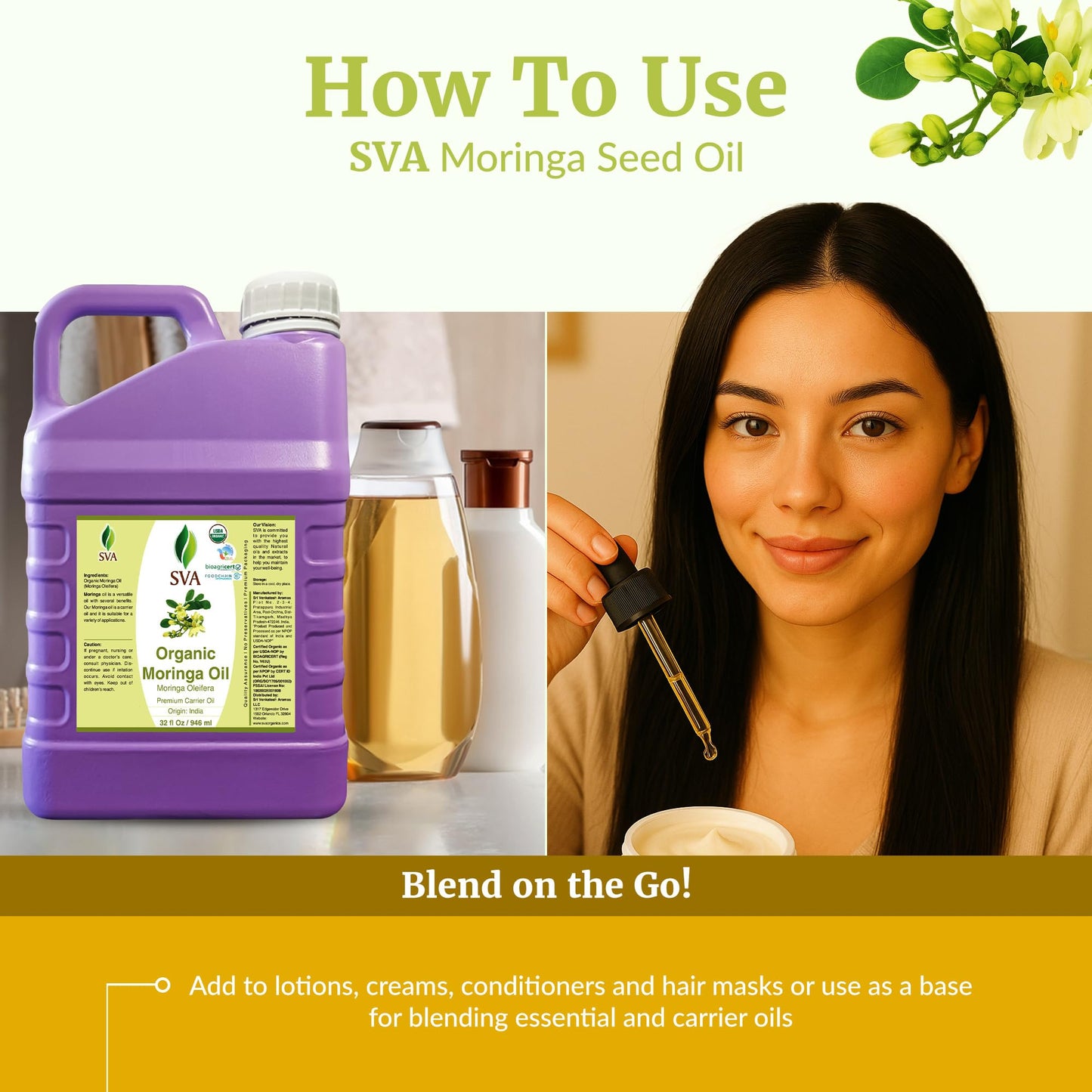 SVA Organic Moringa Seed Carrier Oil, Large Size, 32 Fl Oz (946 ml)
