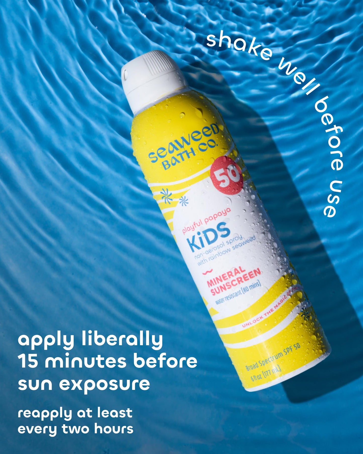 Seaweed Bath Co Kids Mineral Sunscreen Spray SPF 50 - Zinc Oxide Tear Free Sunblock for Children - Lightweight Water Resistant Broad Spectrum Protection for Sensitive Skin, 6 Ounce (Pack of 2)