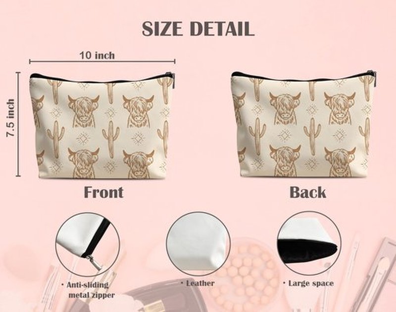 Lacosu Western Makeup Bag,Western Gifts For Women,Cow Makeup Bag,Cowgirl Stuff,Western Stuff For Women,Western Gifts,Cowgirl Gifts(Leather COW Q)