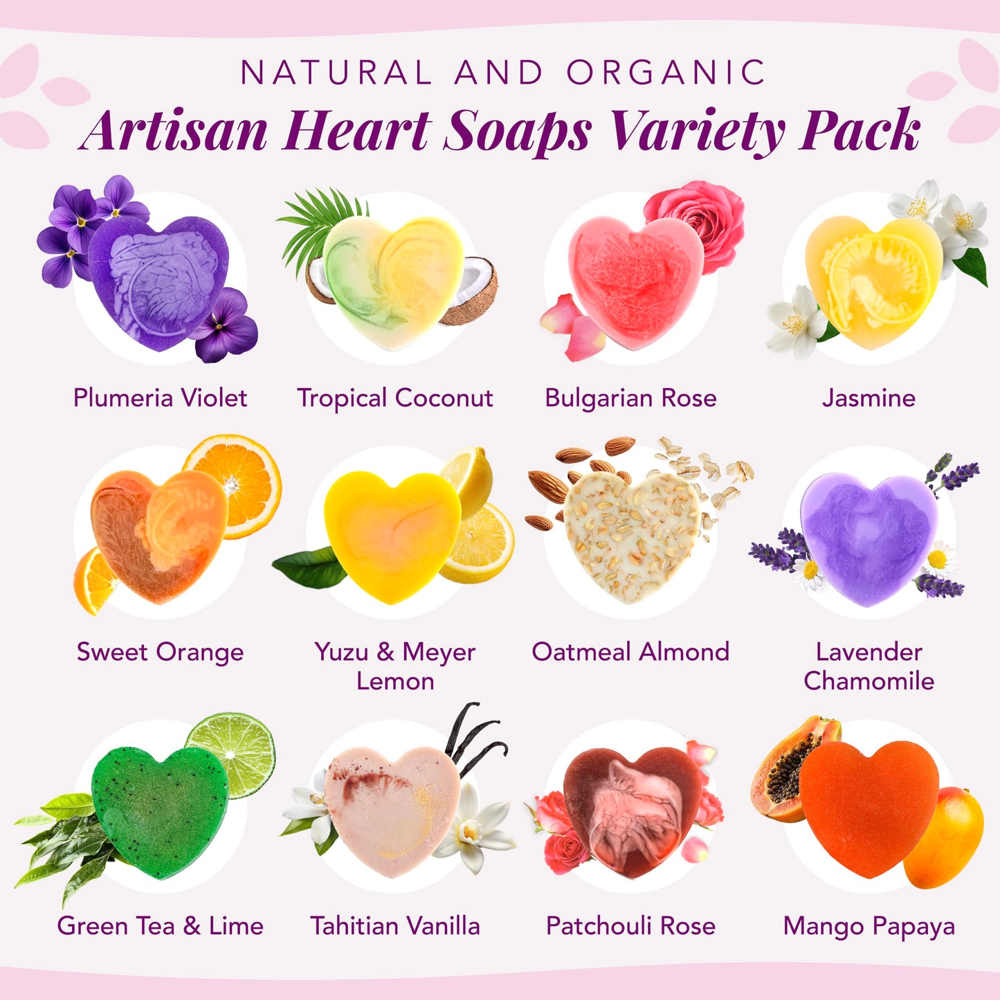 Saavy Naturals Hydrating & Purifying Mini Soap – Plant-Based, Nourishing & Moisturizing Bar Soap Gift Set for Men & Women – Mini Heart Shaped Artisan Bar Soaps, 10 pack