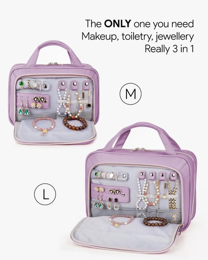 OlarHike Toiletry Bag,Large Size Waterproof Leather Hanging Bags, Makeup Jewelry 3 in 1 Essentials Travel Packing Organizers, Fulled-Sized Family Pack, Shampoo, Conditioner, Brushes Set (Purple)
