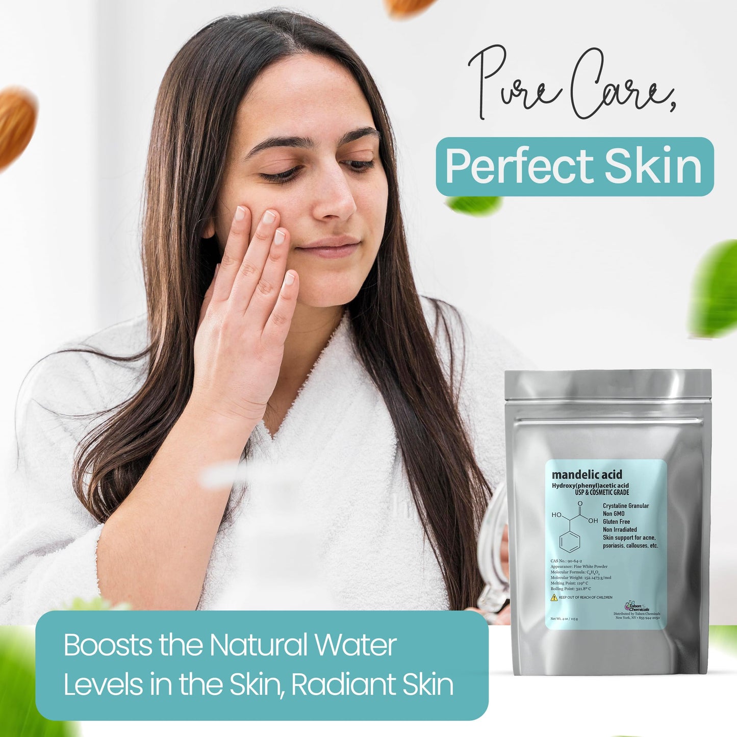 Talsen Chemicals Mandelic Acid Powder 99.9% Purity, DIY Cosmetic Grade For Mandelic Acid Serum, Peel/Mask or add to Cream, Moisturizer (8 Ounce / 226 Gram)