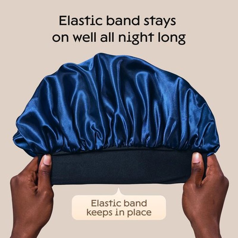 Niagara Satin Bonnet Men - Blue Bonnet for Sleeping Men - Reversible Night Cap - Mens Bonnet for Curly Hair - Large Bonnet with Double Layer (Black/Blue)
