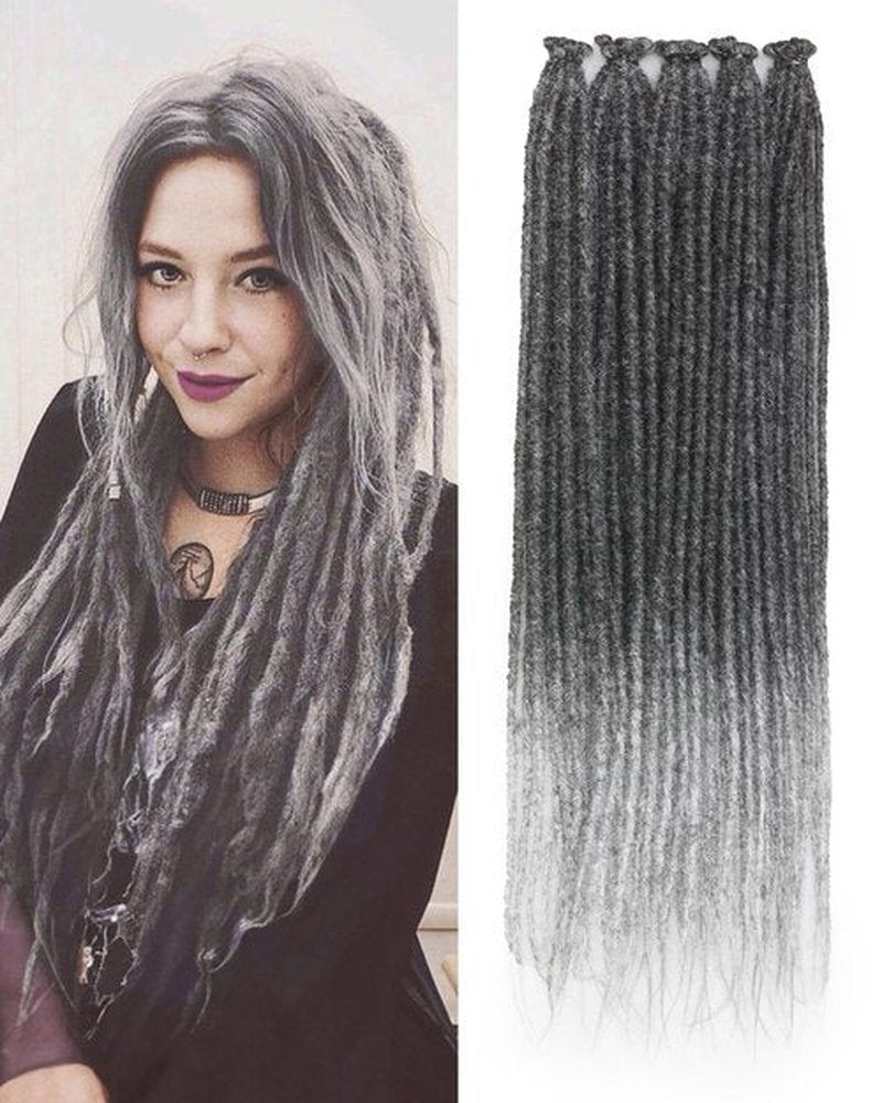 24 Inches Single Ended Dreadlock Extensions for Women(0.6 cm Width,50 Strands,Ombre Gray),Faux Locs Crochet Hair,Soft Synthetic Loc Extensions(24"-5 Packs,1B/Gray)