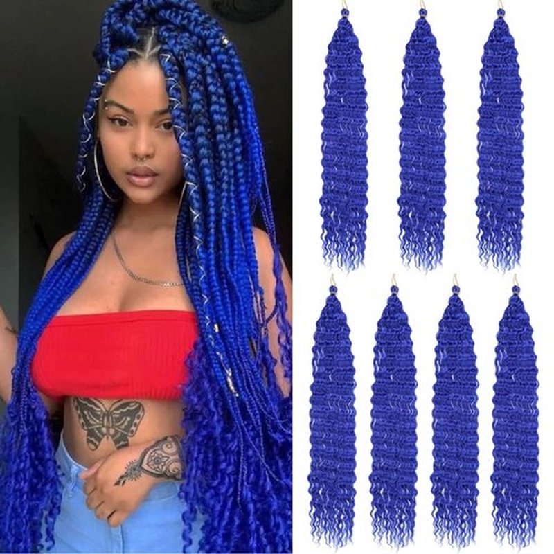 ZRQ Blue Ocean Wave Crochet Hair 30 Inch 7Packs Long Soft Deep Twist Crochet Hair Beach Curl Braiding Hair Wave Synthetic Braiding Hair Water Wave Curly Braiding Hair Extensions #Blue
