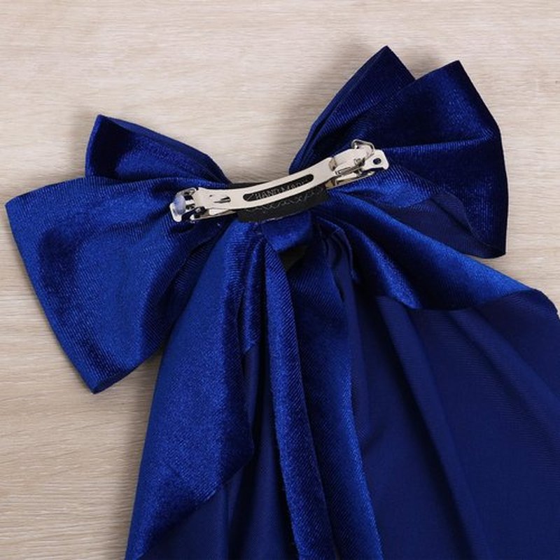 2pc Royal Blue Velvet Ribbon Hair Bows for Women Girls Big Bowknot Hair Clips with Long Tail French Barrette Hair Clamps Wedding Party Hair Decor Accessories