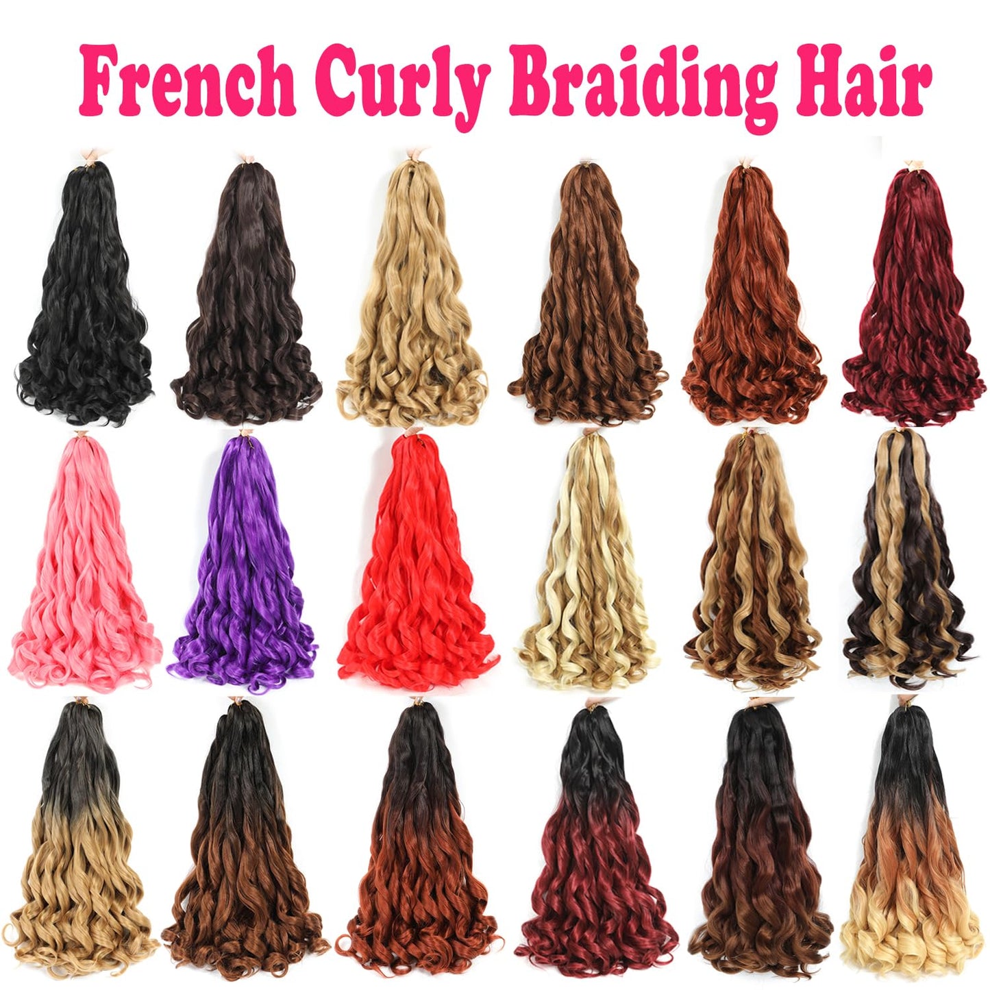 French Curly Braiding Hair 24 Inch 8 Packs - Pre Stretched Bouncy Braiding Hair- Loose Wavy Braiding Hair Synthetic Hair Extensions (24 inch 8 packs 27/30)
